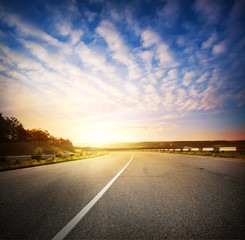 Evening landscape with a road