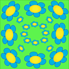 Blue flowers on a green background