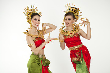 Thai girls dressing with traditional style, Isolated on white