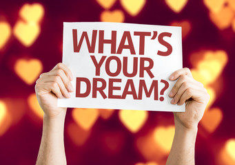 Whats your Dream? card with heart bokeh background