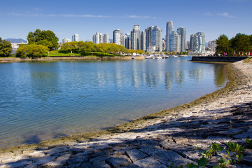 Vancouver skyline, water, urban park