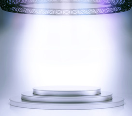 Illuminated empty stage podium for award ceremony