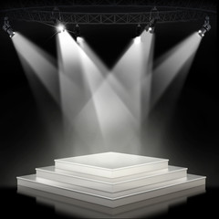 Illuminated empty stage podium for award ceremony