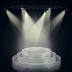 Illuminated empty stage podium for award ceremony