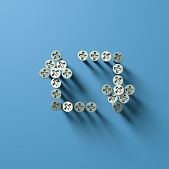 Two arrows shaped with lot of screws on blue background.