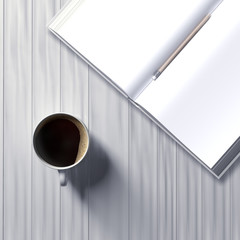 Blanks with cup of coffee on a wooden texture