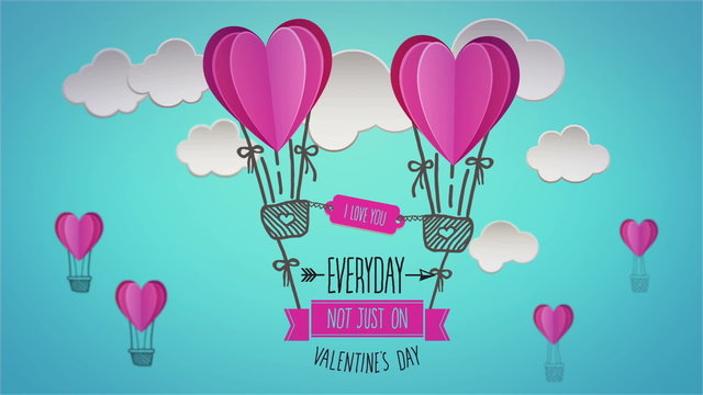 Happy valentines day vector with heart hot air balloons