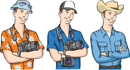 handsome tourist photographer and cowboy arms crossed smiling