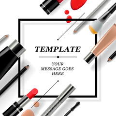 Makeup template with collection cosmetics and accessories