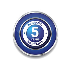 5 Years Warranty Blue Vector Icon Button