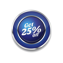 Get 25 Percent Blue Vector Icon Button