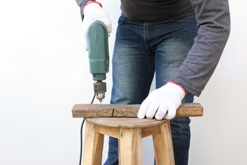 Carpenter used drill hole drilling wood.