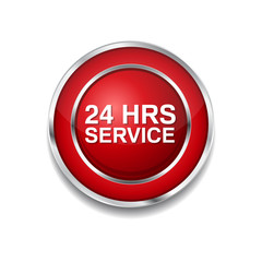24 Hours Service Red Vector Icon Button