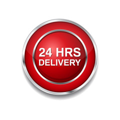 24 Hours Delivery Red Vector Icon Button