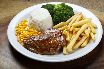 Dish with meat, potatoes and vegetables