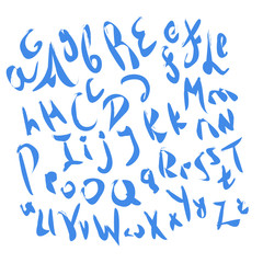 Blue ink grunge aphlabet