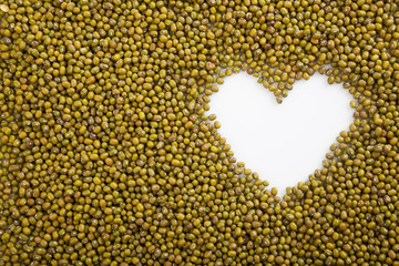 Mung beans with heart shape space