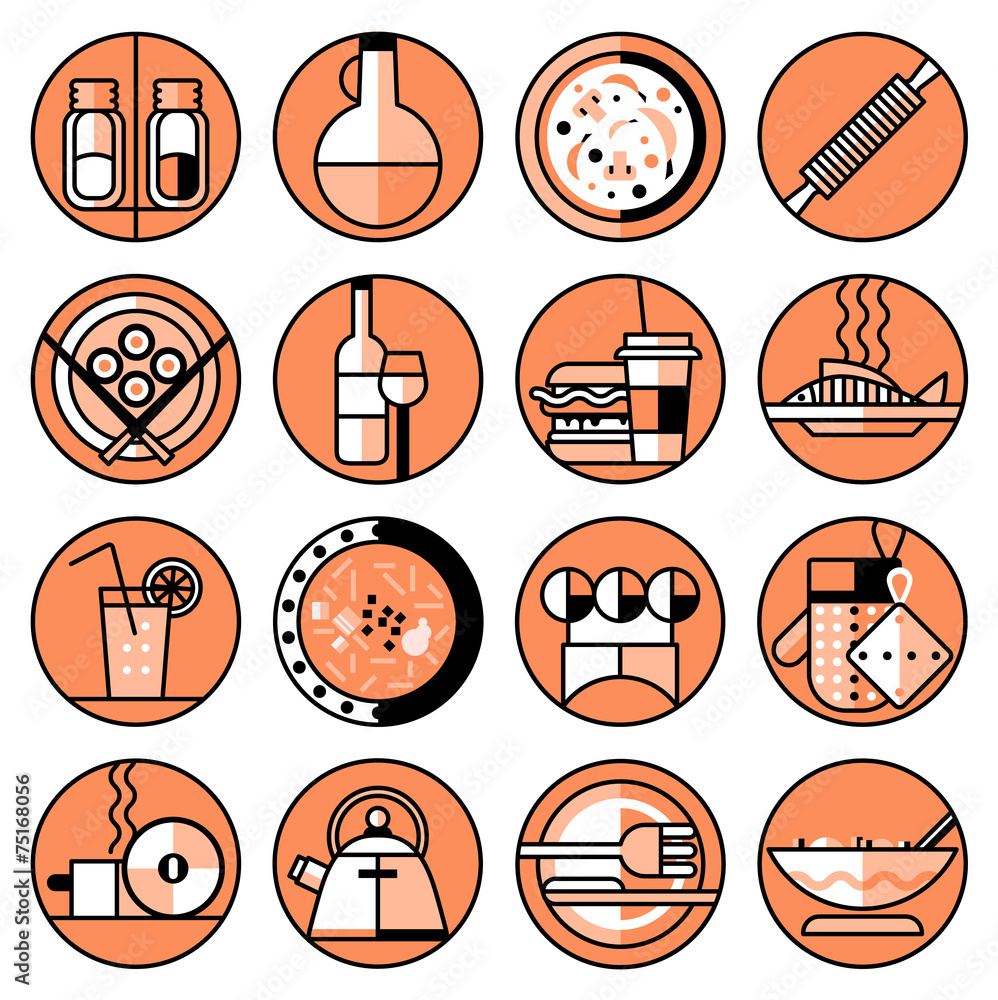 Poster Food icons line set