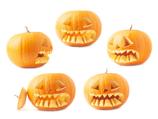 Jack-o'-lanterns orange pumpkin head isolated