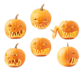 Jack-o'-lanterns orange pumpkin head isolated