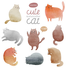 Obraz premium Watercolor vector set cute cat