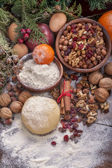 dough preparation for the holiday sweets in winter decor