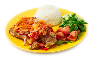the rabbit baked with vegetables and rice