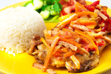 the rabbit baked with vegetables and rice