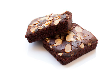 Chocolate brownie portions with almond slice