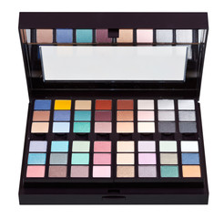makeup kit with mirror isolated on white
