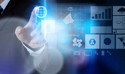 businessman hand working with new modern computer and business s