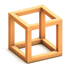 Impossible cube. Optical illusion. Impossible geometrical figure