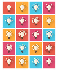 Set of colorful bulb flat icons. Vector illustration eps10
