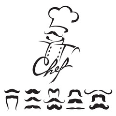 monochrome illustration of chef with mustache