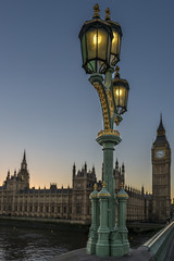 Fototapeta na wymiar Victorian ornate street lights on Westminster Bridge at sunset