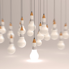 drawing idea pencil and light bulb concept creative and leadersh