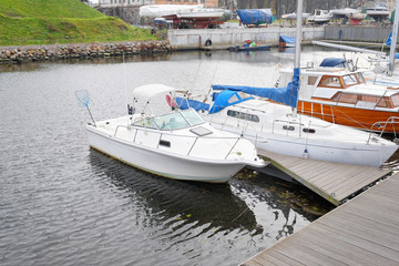 Fototapeta premium motor boat stand at a berth