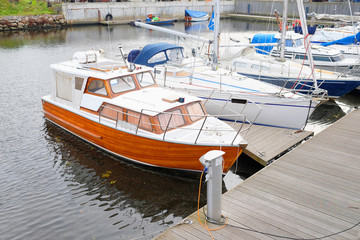 motor boat stand at a berth