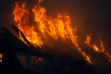 Fire on the roof of the building