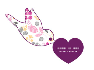 Vector abstract pink, yellow and gray leaves birds holding heart