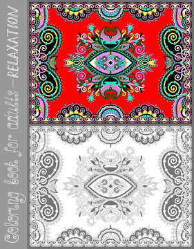 coloring book page for adults - flower paisley design