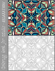 coloring book page for adults - flower paisley design