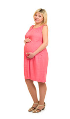 pregnant woman in red dress