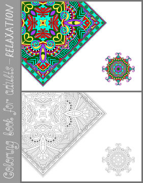 coloring book page for adults - flower paisley design