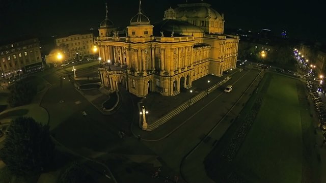 Croatian national theater in Zagreb - aerial shot