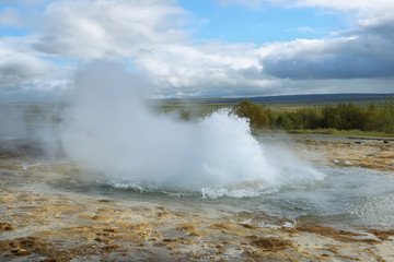 Eruption of Strokkur Geyser in Iceland