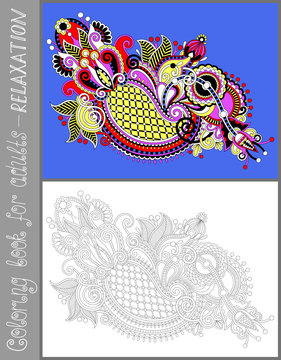 coloring book page for adults - flower paisley design