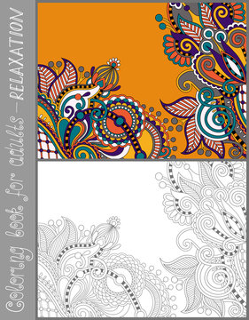 coloring book page for adults - flower paisley design