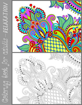 coloring book page for adults - flower paisley design