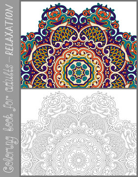 coloring book page for adults - flower paisley design